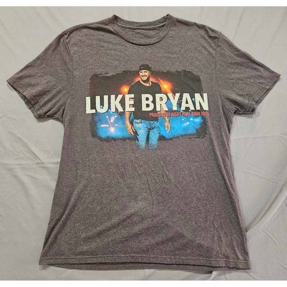 Luke Bryan T-Shirt Men Medium Gray 2021 Proud To Be Right Here Tour band Tee